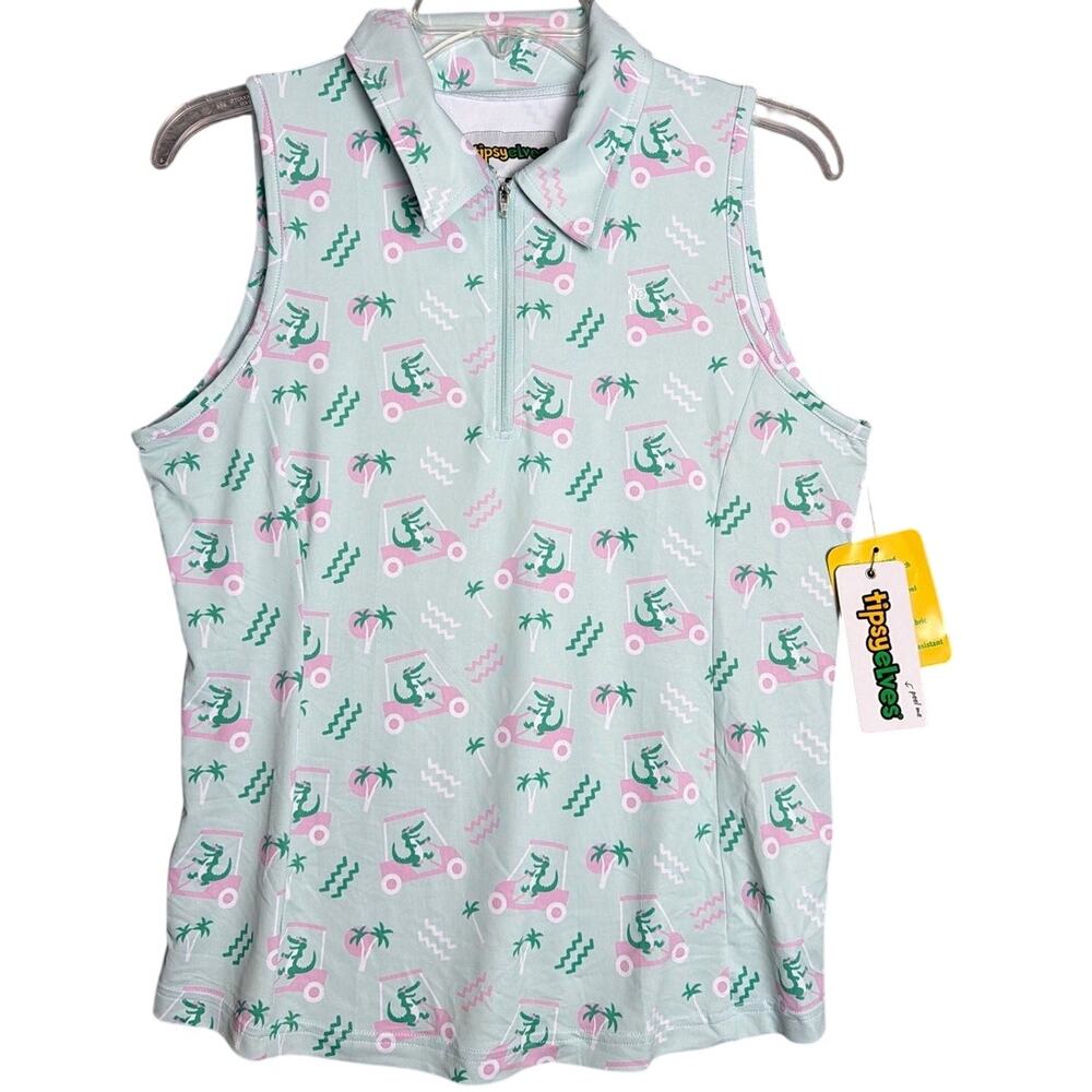 Tipsy Elves Womens Polo Shirt Gator In A Golf Cart Size M NWT Golfing Resortwear
